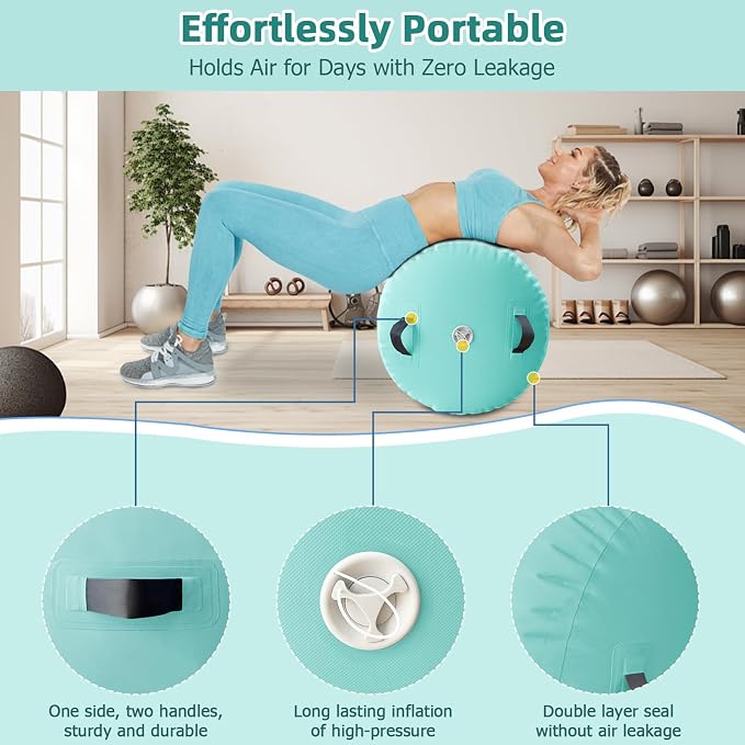 Vapaus Gymnastics Air Barrel Inflatable Tumbling Roller Mat Back Handspring Trainer Air Tumbler Octagon Barrel Gymnastics Equipment for Tumble Track Cheerleading Yoga Training Durable AntiSlip Double Seal Without Pump