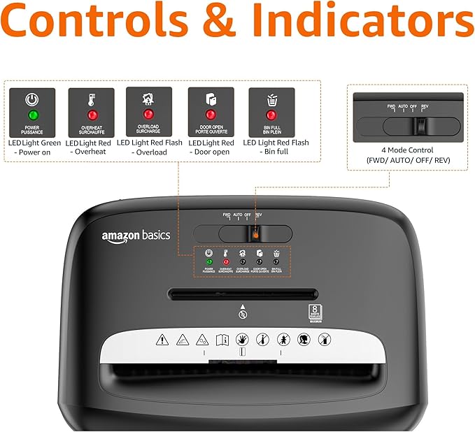 Amazon Basics Micro Cut Paper Shredder, CD, and Credit Card Shredder, 8 Sheet (New Model), Black