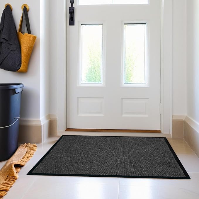 Front Door Mat, 3' x 6' Commercial Floor Mat, Heavy Duty Welcome Mat, Rubber Backing Non Slip Doormat for Entryway (Black, 3x6FT)