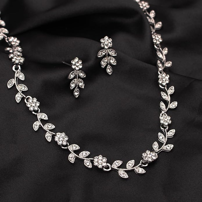 Austrian Crystal Rhinestone Choker Necklace Dangle Earring Link Bracelet Jewelry Set for Brides Bridesmaid Prom Costume Accessories for Women