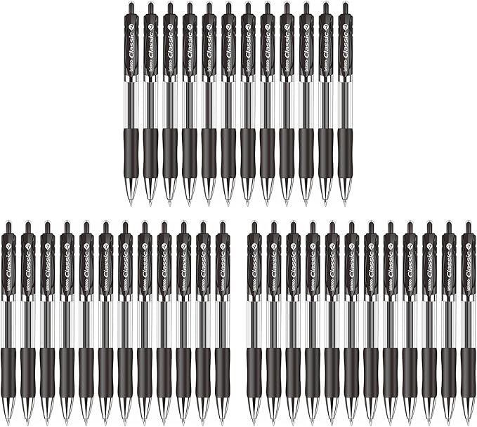 Classic Retractable Gel Roller Pens, 0.7mm Fine Point Black Ink (Black - 36 Packs)