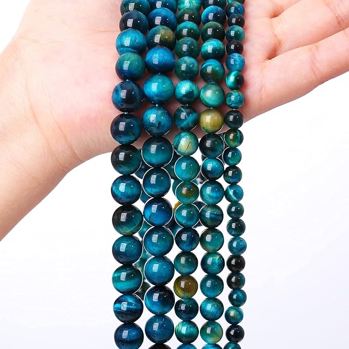 8mm Natural Blue Tiger Eye Stone Beads Round Loose Beads for Jewelry Making DIY Bracelet Necklace Accessories 15" 45pcs (Blue Tiger, 8mm)
