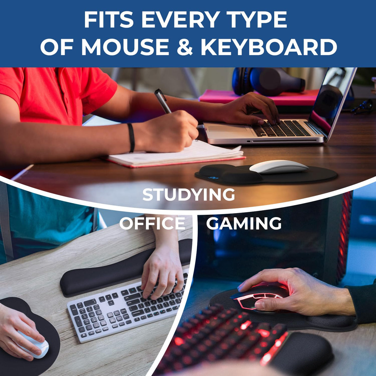 Everlasting Comfort Ergonomic Mouse Pad and Keyboard Wrist Rest for Computer Keyboard – Memory Foam Mouse Pad Set with Wrist Support for Comfort, Extended Typing Sessions