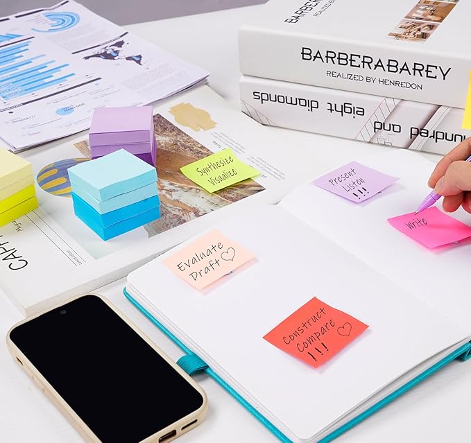 24 Pack Sticky Notes Small,2 x 1.5In Super Sticking Power Memo Pads,12 Assorted Colors Self-Stick Pads,100 Sheets/Pad Strong Adhesive Notes for Home,School,Office,Use on Walls,Doors,Windows