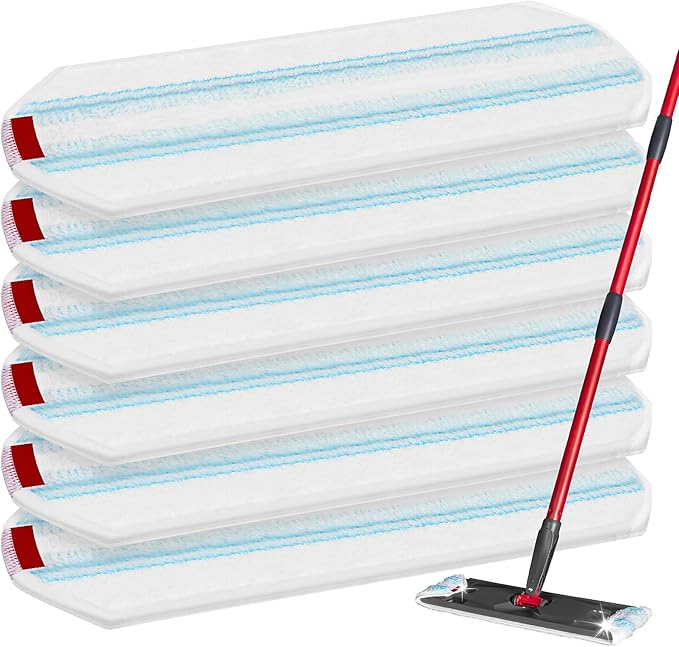 6 Pack Mop Replacement Pads for O-Cedar H2prO Flat Mop, Washable & Reusable Microfiber Mop Refills for O-Cedar Flat Mop System for Indoor and Outdoor Flooring, Bedrooms, Kitchens, Living Rooms