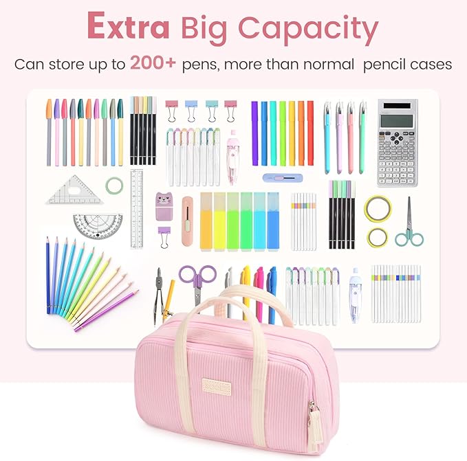Sooez Large Pencil Case Pouch, Extra Big Pencil Bag with 5 Compartments, Pen Case Wide Opening, Soft Corduroy Pen Bag Organizer with Zipper, Cute Aesthetic School Supplies for Teen Girls, Black