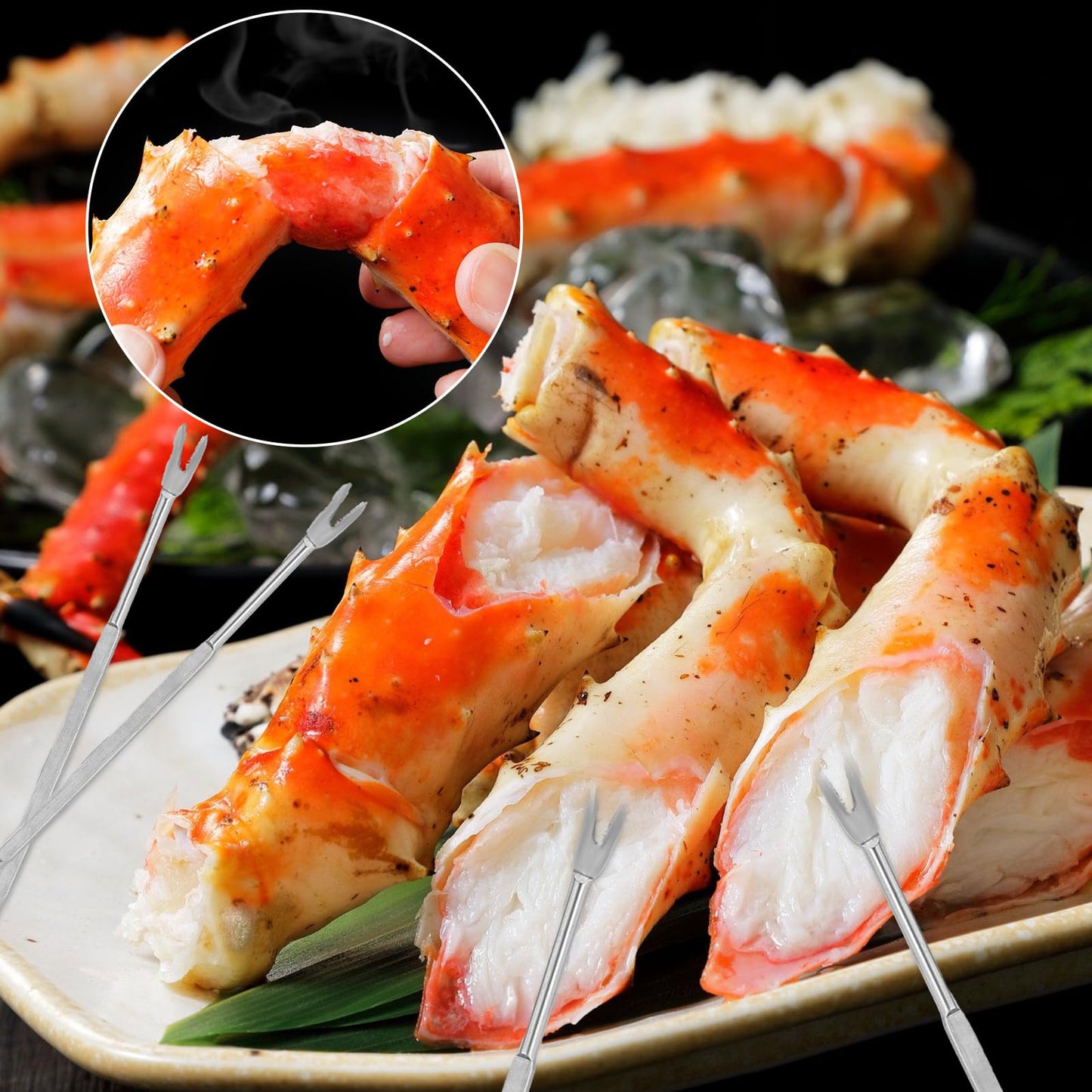 Zhehao Lobster Crackers and Picks Set Seafood Party Dinner Supplies Stainless Steel Crab Leg Tool with Seafood Fork and Bag Heavy Duty Nut Cracker Set Opener Shellfish for Kitchen Restaurant(101 Pcs)
