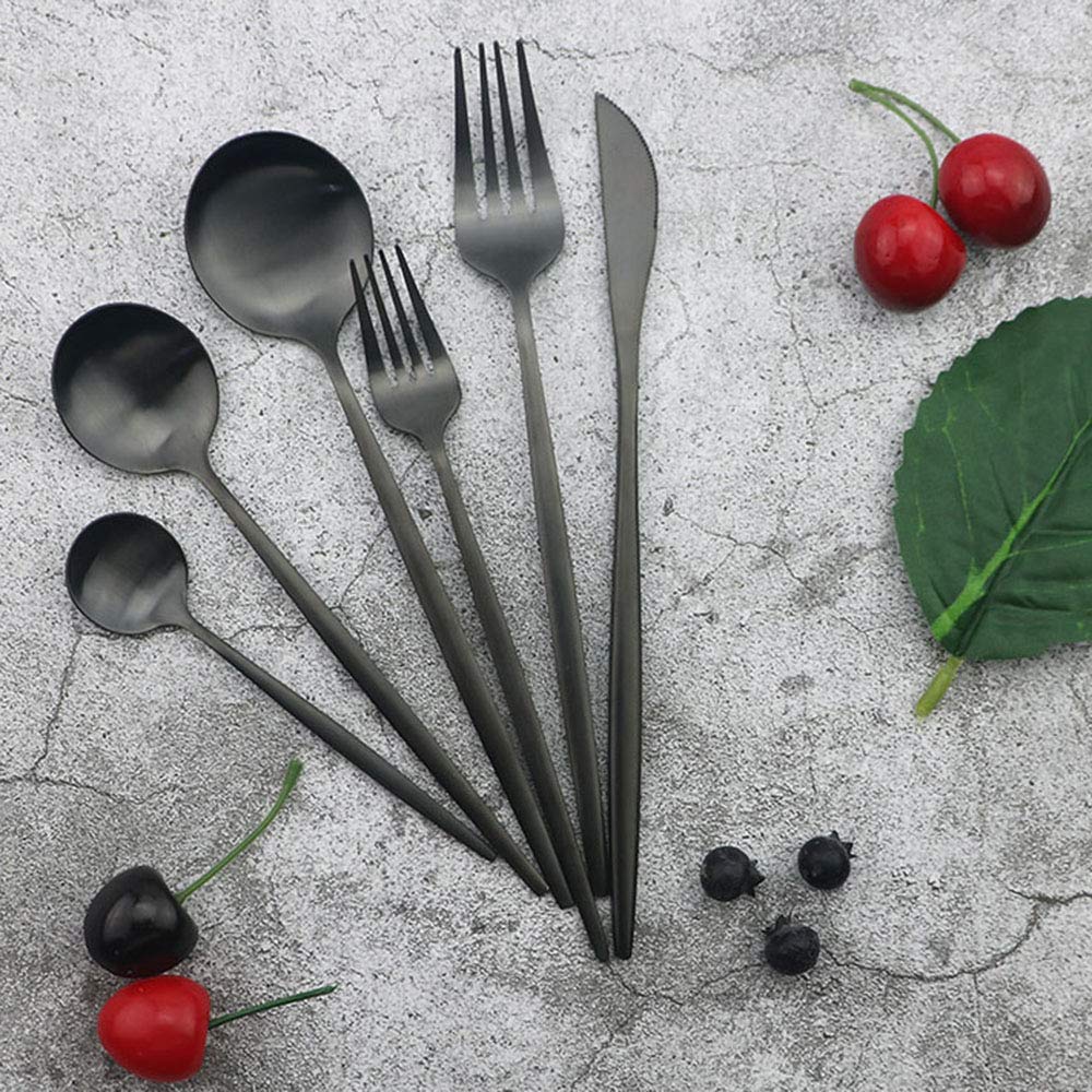 JASHII Silverware Set, 36 Piece Food Grade Stainless Steel Flatware Set Fork Spoon Knife Utensils for Daily Use and Party, Service for 6 Anti Rust, Safe in Dishwasher (Matte Black)