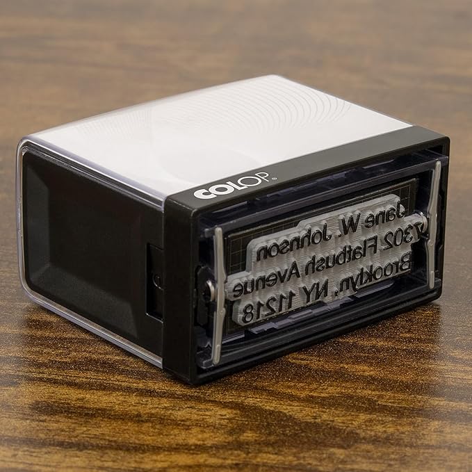 COLOP Extra Small Size Self Inking Custom Text Stamp - Choose from Many Fonts & 15 Ink Colors