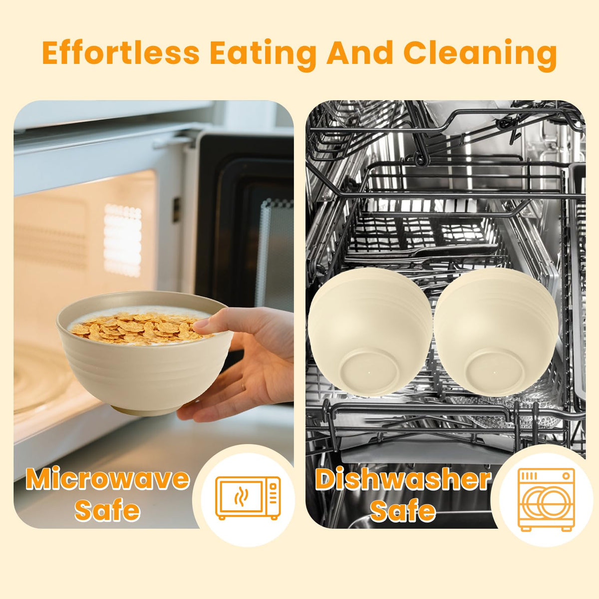 Homienly Kitchen Bowls Wheat Straw Unbreakable Bowls for Dorm,RV,Camping,Cereal Bowls Set of 6 Lightweight and Stackable Bowls for Microwave and Dishwasher Safe (26oz,Beige)