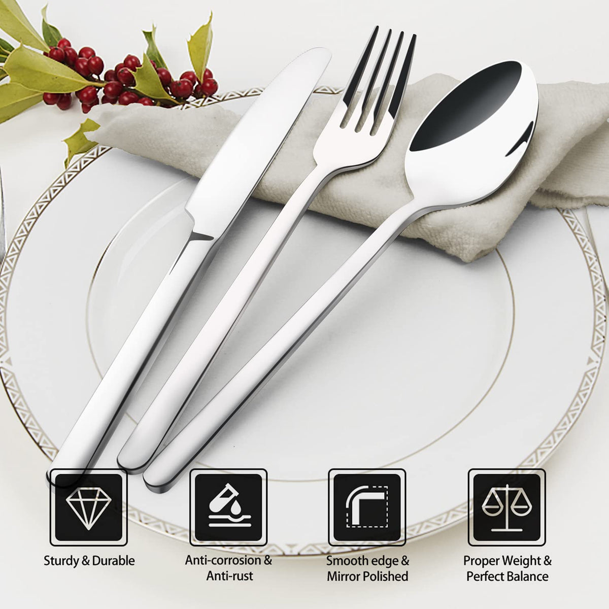 KINGSTONE Dinner Forks Set of 12, 8-Inch 18/10 Stainless Steel Forks Cutlery Table Forks for Home, Kitchen & Restaurant, Dishwasher Safe (Dinner Forks Set, 12-Piece)