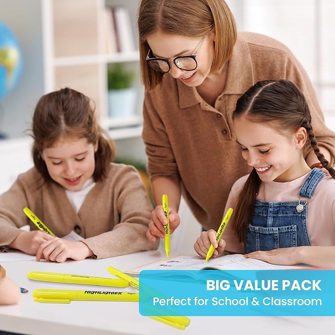 Taja 30 Pack Yellow Highlighters Bulk, Chisel Tip Highlighters Markers Set with No Bleed Ink, Perfect for School & Office Supplies