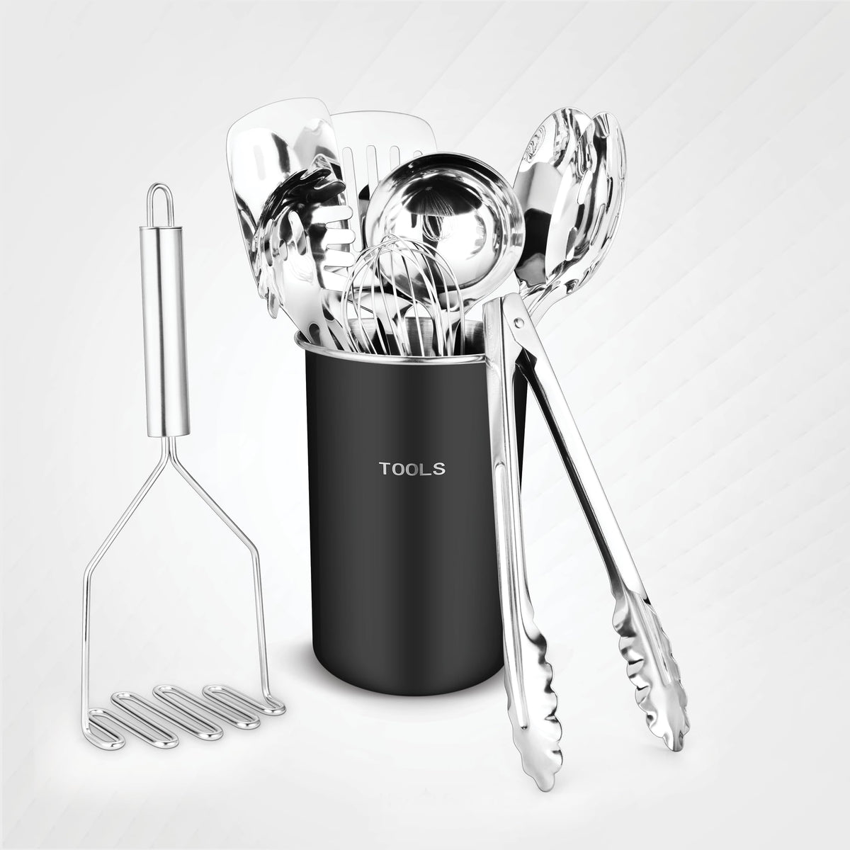 Avador® Premium Set of 10 Stainless Steel (BLACK HOLDER) Kitchen Tool Set with Holder Easy To Clean, Space Saving, Great for Cooking, Baking, Prepping (BLACK)