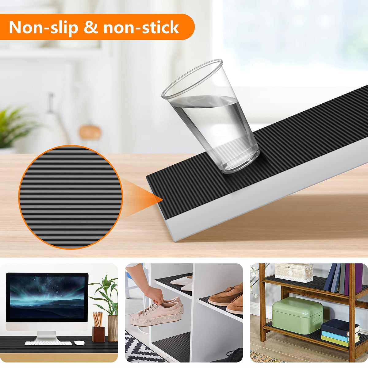 Shelf Liners for Kitchen Cabinets Non Adhesive Drawer Liner EVA Material Cupboard Mat Refrigerator Mats Washable Fridge Liner for Cabinet, Storage and Desks 11.8 x 59 Inches Black