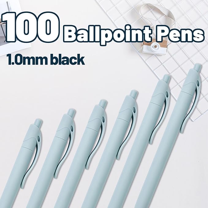 BallPoint Pens, 100 Pack (BLACK Ink),Bulk Pens, Light Blue/Mint Green Barrel,Click Pens for Office Home and School, Retractable Ballpoint Pens, Medium Point, 1.00MM (Light Blue/Mint Green)