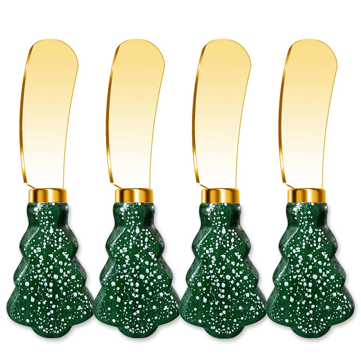Christmas Tree Spreader Knife Set, Gold Stainless Steel Butter Knives, Holiday Serving Utensils for Cheese Jam, Gift for Home Bakers, 4-Piece