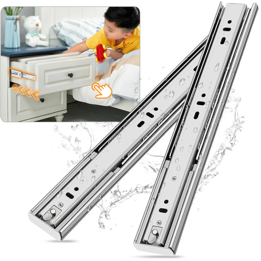 YENUO Soft Close Stainless Steel Full Extension Drawer Slides Side Mount 10 12 14 16 18 20 22 24 inch Ball Bearing Rails Track Guide Glides Runners Heavy 100 lb (Stainless Soft Close-1 Pair, 20 Inch)