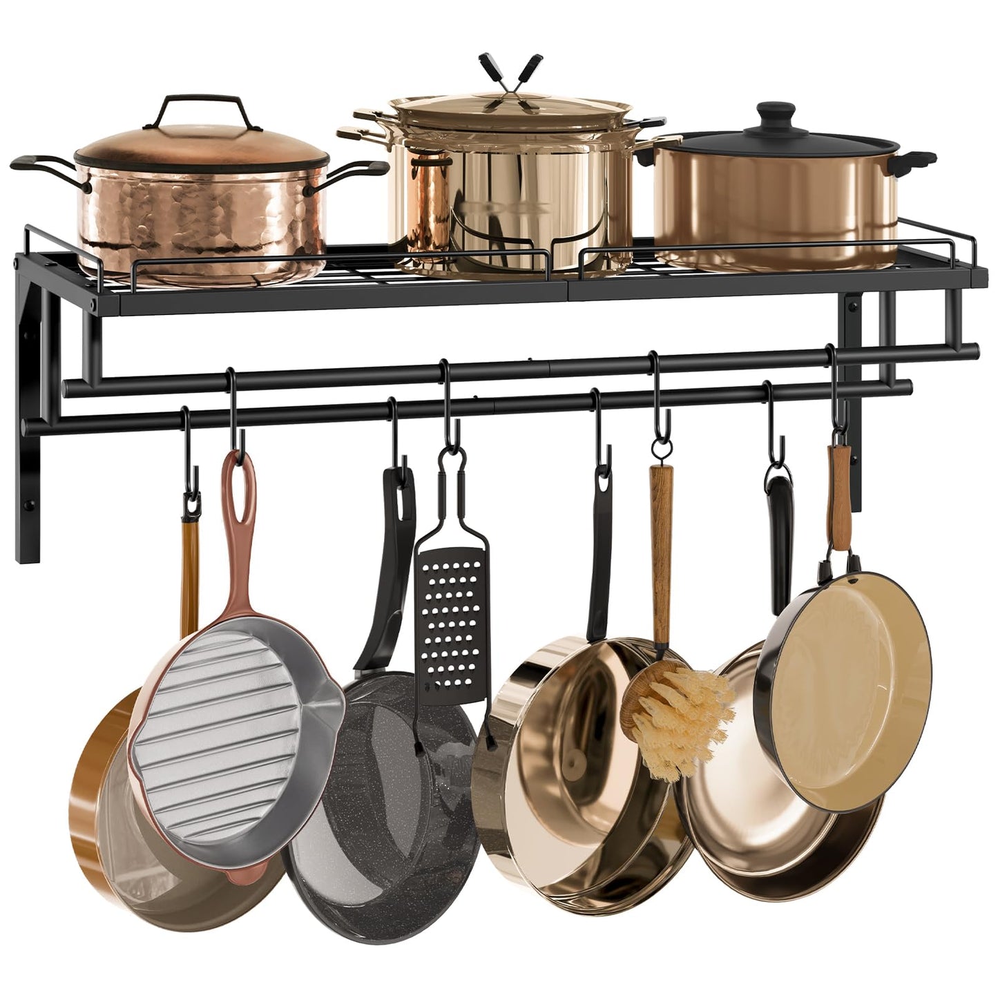 CHOEZON Hanging Pot Rack, Wall-Mounted Pot Rack, Kitchen Cookware Organizer, Metal Pot and pan Organizer Holder, for Cookware, Utensils Organization, Black TPR38BB