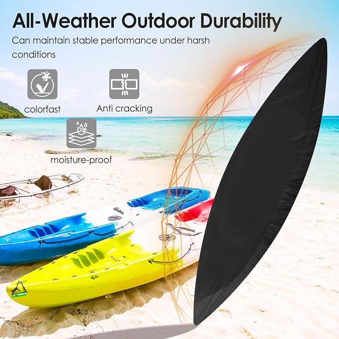 Kayak Cover,420D Heavy Duty Waterproof & UV Resistant Kayak Covers for Outdoor and Indoor Storage,Tear and Fade Resistant Canoe Cover (Black, XL (For 13.8-15ft kayak))