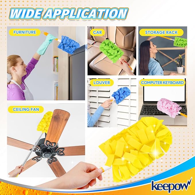 KEEPOW 20 Pack Reusable Duster Refill Compatible with Swiffer Duster Refill, Microfiber Dusters for Cleaning, 360° Heavy Duty Duster Refills, Fleece Refills(Handle is Not Included)