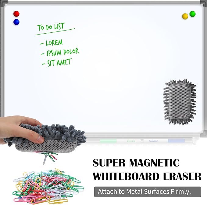 Sherr 36 Pcs Microfiber Shag Magnetic Erasers Bulk Washable Dry Erase Whiteboard Erasers for Whiteboard, Chalkboard, and Memo Boards Marker, Chalk Mark, Home School Classroom Office(Gray Color)