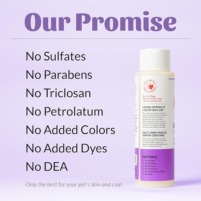 Skout's Honor Probiotic Dog Shampoo & Conditioner with Avocado Oil & Omega-3s, 97% Natural, Paraben & Sulfate-Free, Cruelty-Free, 16oz, Lavender