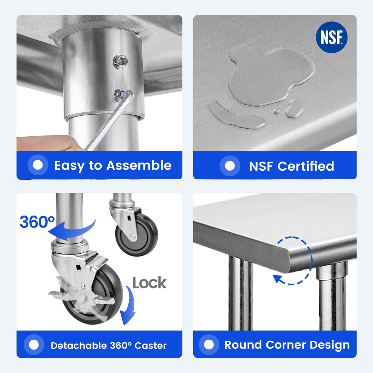 Hally Stainless Steel Table for Prep & Work 24 x 72 Inches with Caster Wheels, NSF Commercial Heavy Duty Table with Undershelf and Galvanized Legs for Restaurant, Home and Hotel