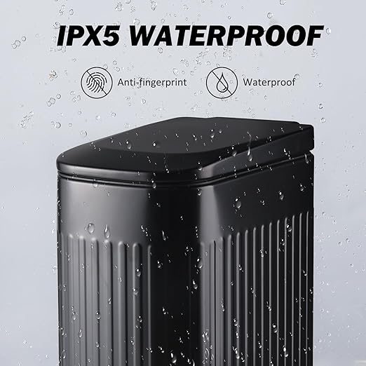 Slim Bathroom Trash Can with Lid Soft Close, Stainless Steel Garbage Can Step Trash Bin with Removable Inner Bucket for Bedroom, Office, Kitchen (Matt Black, 1.8 Gallons)