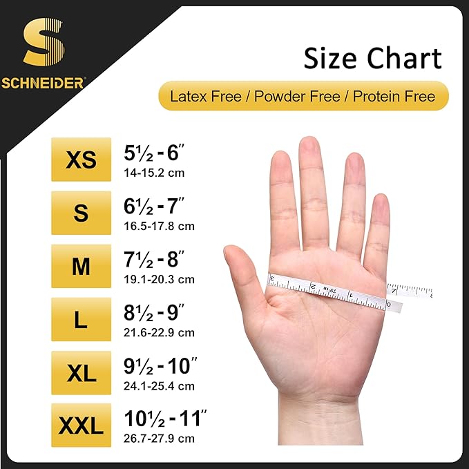 Schneider Nitrile Exam Gloves, Disposable Gloves, Latex-Free, Powder-Free, Food Safe for Cleaning, Cooking, Household Use
