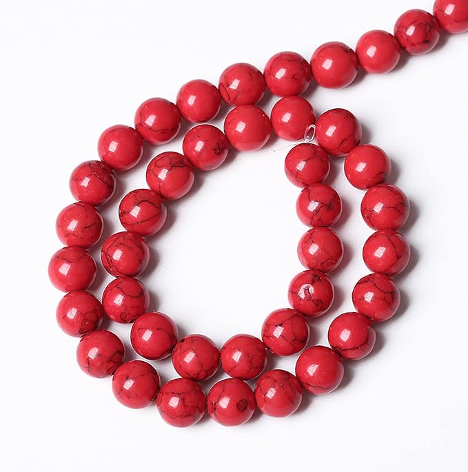 32pcs 12mm Natural Stone Beads Red Turquoise Gemstone Round Loose Beads for Jewelry Making Crystal Energy Stone Healing Power DIY Bracelets