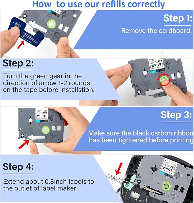 6Pack TZe-231 Tape Label Maker Compatible with Brother P-Touch TZe-231 Tape, TZE231 ½” 0.47”x 26.2 ft Laminated Black on White, for use with PT-D210, PT-H110, PT-D220, PT-D410, PT-D600