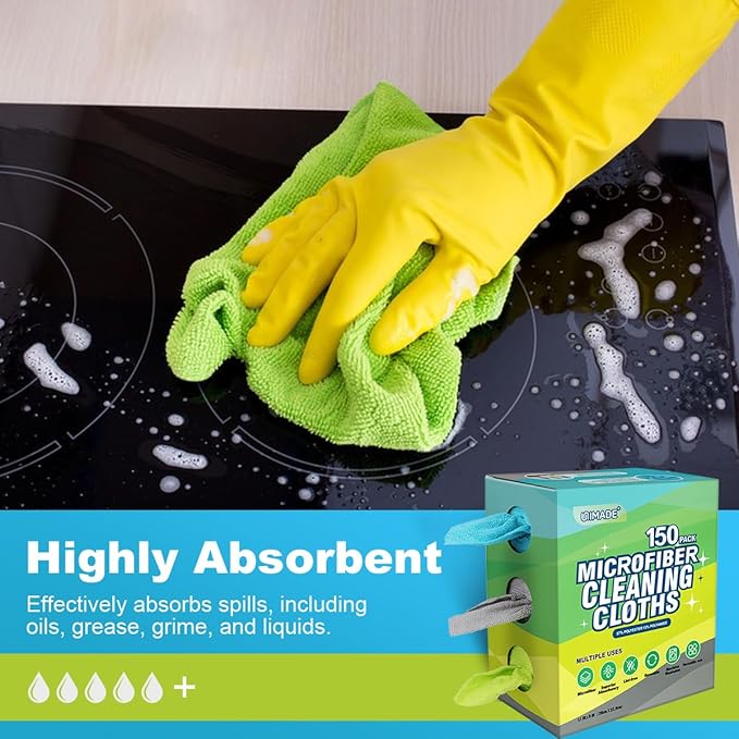 Microfiber Cleaning Cloth, 150 Pack Reusable Paper Towels Microfiber Towels for Cars Lint Free Washable Tissues Shop Rags with Dispenser Box for Home Kitchen Automotive, 11"x 9", Multicolor