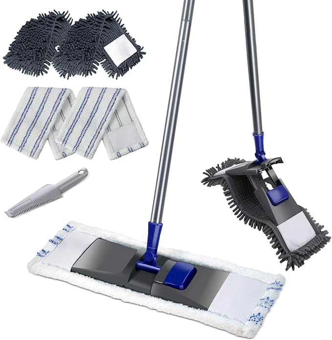 MASTERTOP Professional Microfiber Floor Mop - Flat Mop for Hardwood, Tiles, Laminate, Vinyl with 4 Refills, Extendable Handle
