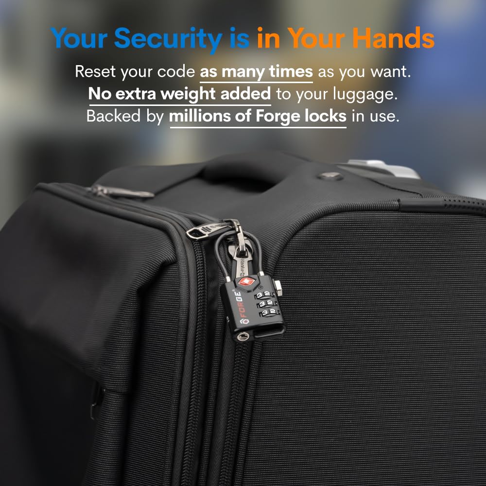 TSA Approved Cable Luggage Locks, Re-settable Combination with Alloy Body