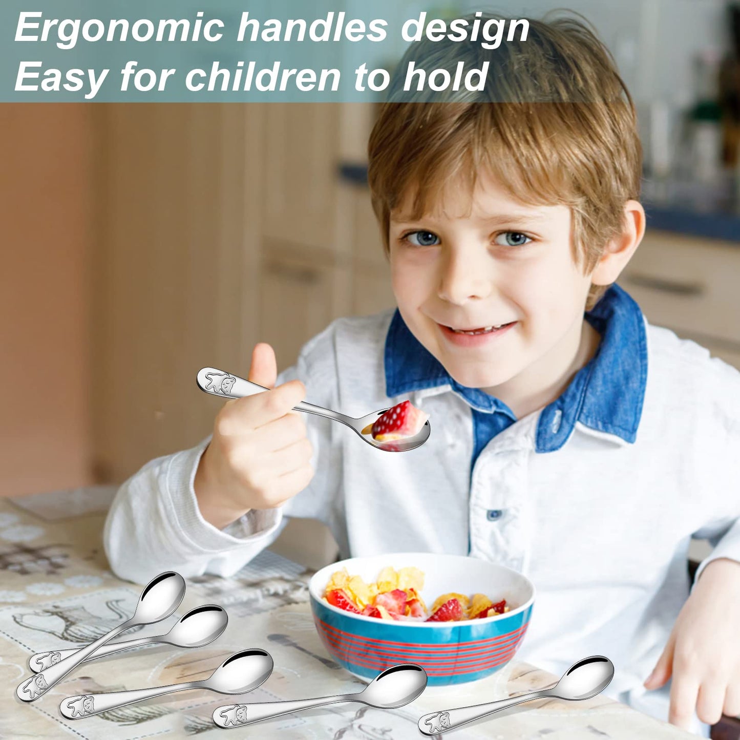 Erinnmy 24 Piece Kids Spoons, 6.5 inch Stainless Steel Silverware, Child & Toddler Safe, Baby Self Feeding Spoons, Dishwasher Safe