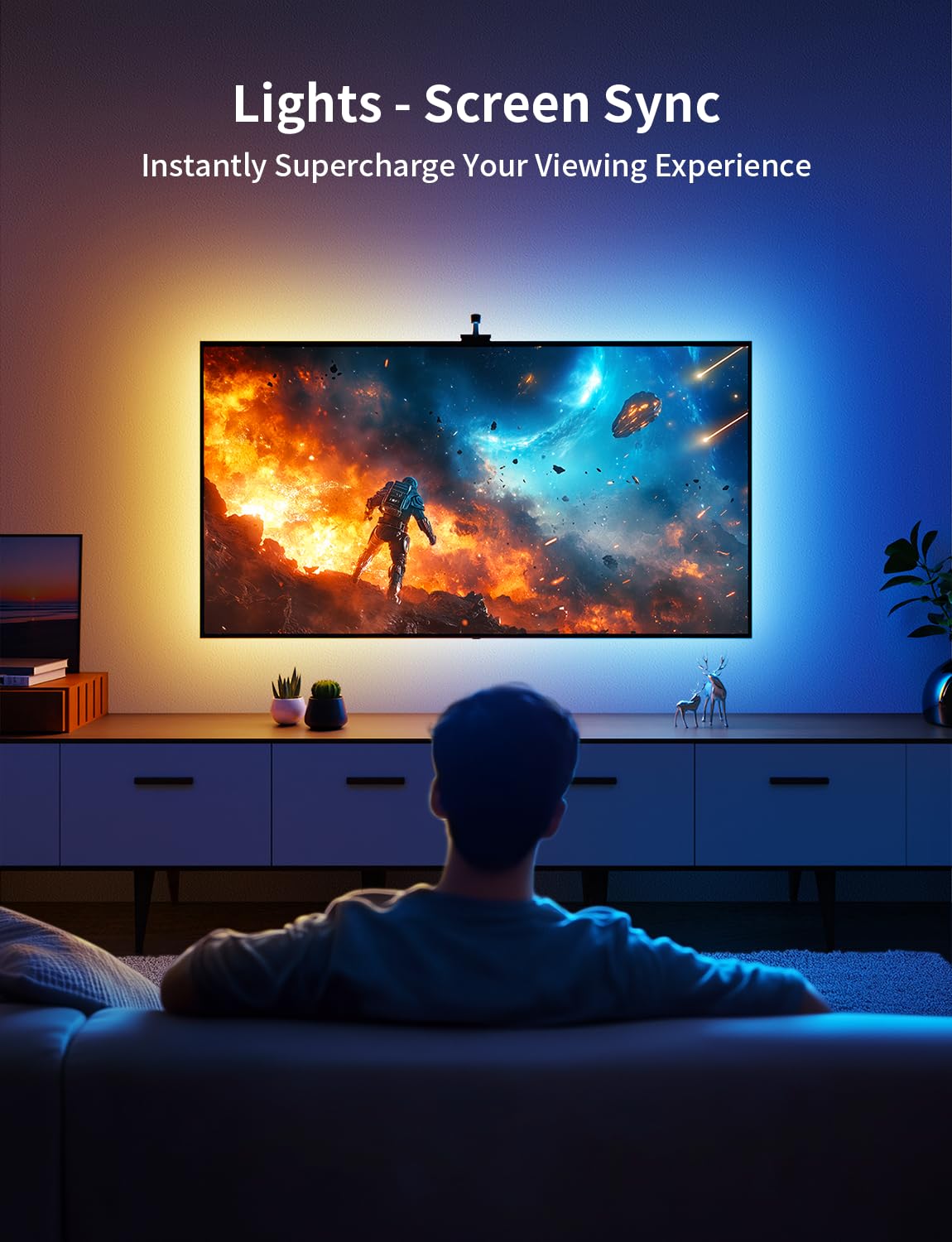 Ailofy Smart TV LED Backlight with Camera for 40-50 inch Screens, 7.87ft LED Strip Lights Sync to Screen& Music, Color Changing Lights for TV Compatible with Alexa & Google Assistant, App Control
