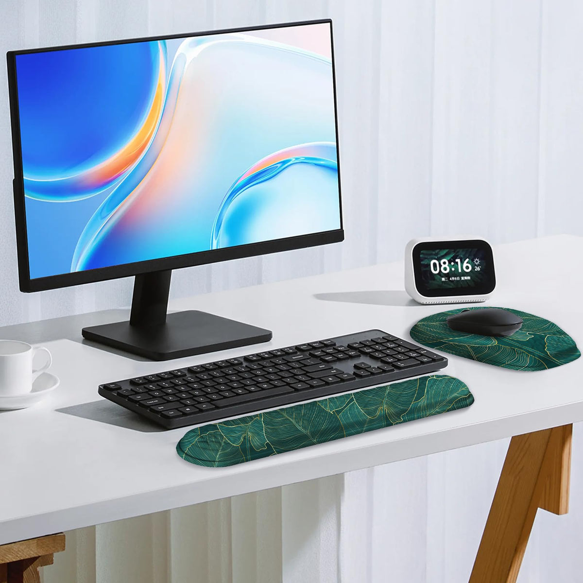 Laokiiy Mouse Pad with Wrist Rest, Comfortable Memory Foam Wrist Rest for Computer Keyboard, Ergonomic Mouse Pad Set for Easy Typing & Pain Relief for Office & Home, Green