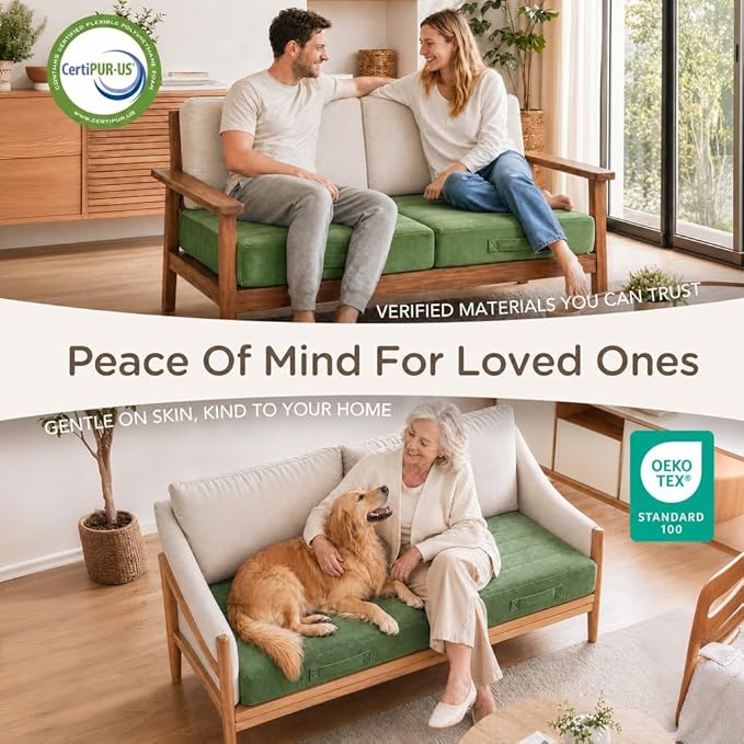 Codi Thick Replacement Couch Cushions, Upholstery Foam with Washable Covers for Sofa Cushion Chair Meditation - 24 × 24 × 5 Inch, High Density Foam, Green