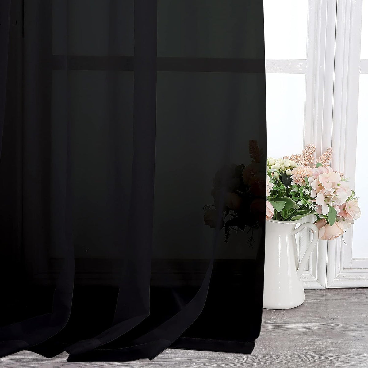 Chyhomenyc Black Sheer Scarf Valances for Windows 216 Inch Extra Long, Window Scarf Drapes Rod Pocket Backdrop for Wedding Arch Draping/Party/Canopy Bed/Living Room, 2PC, 18 Feet Length