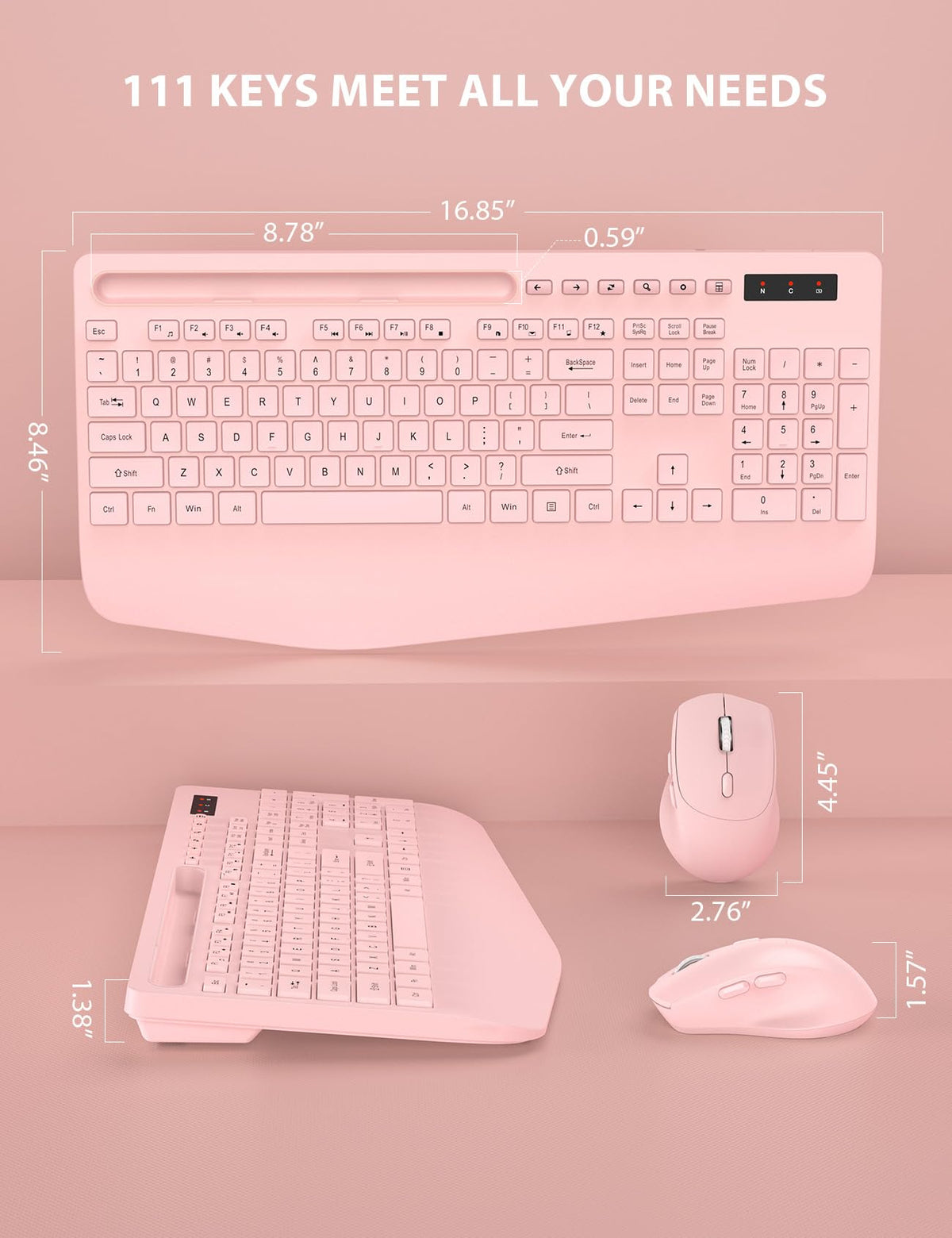 Wireless Keyboard and Mouse Combo - Full-Sized Ergonomic Keyboard with Wrist Rest, Phone Holder, Sleep Mode, Silent 2.4GHz Cordless Keyboard Mouse Combo for Computer, PC, Laptop, Mac, Windows -Trueque