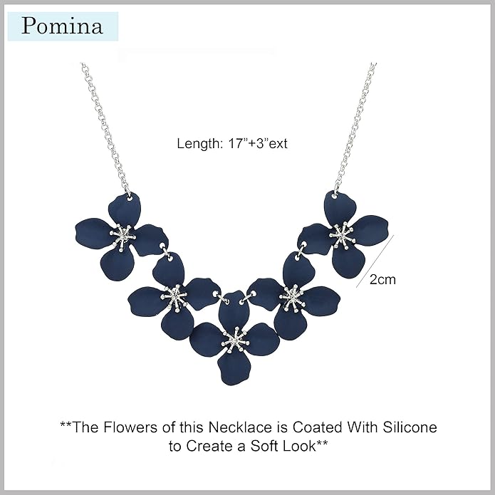 POMINA White Flower Statement Necklace for Women, Floral Bib Collar Necklace with Adjustable Chain, Flower Earrings, Elegant Costume Jewelry for Weddings, Gifts for Women