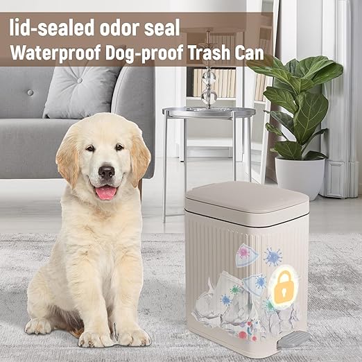 rejomiik Small Bathroom Trash Can with Lid 2.6 Gallon Step Trash Can Slim Garbage Can with Soft-Close Waste Bin for Bathroom, Bedroom, Office, Dorm, RV, Off-White