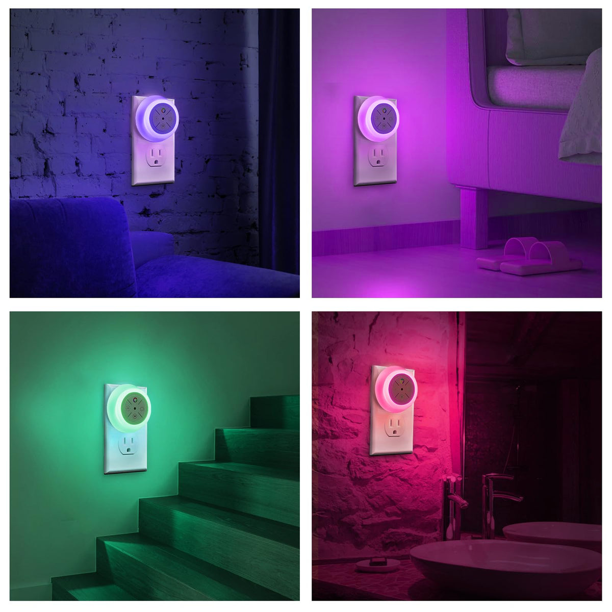 Dawnrise Night Lights Plug Into Wall,Dusk to Dawn Sensor,2 Pack,12-Color Changing Led Plug in Night Light Dimmable for Bedroom,Stairs,Kitchen,Hallway,Utility Room,Kids Room