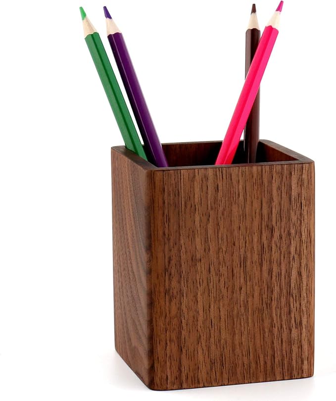 Walnut Pencil Holder Wood Pen Holder For Desk Pen Cup Organizer Ofiice Pencil Stand Simple(Black walnut)