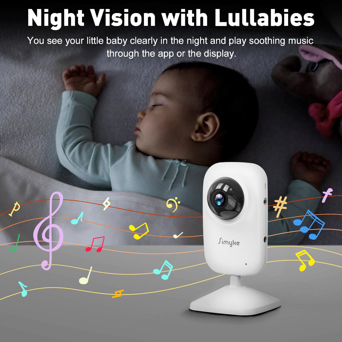 Simyke Upgrade Video Baby Monitor with 2 Cameras and Audio 2.8" Screen, Night Vision, APP, 2 Way Talk, 1200ft Long Range, Feeding Clock, Temperature Detection, Portable Wireless Baby Cam Home Use