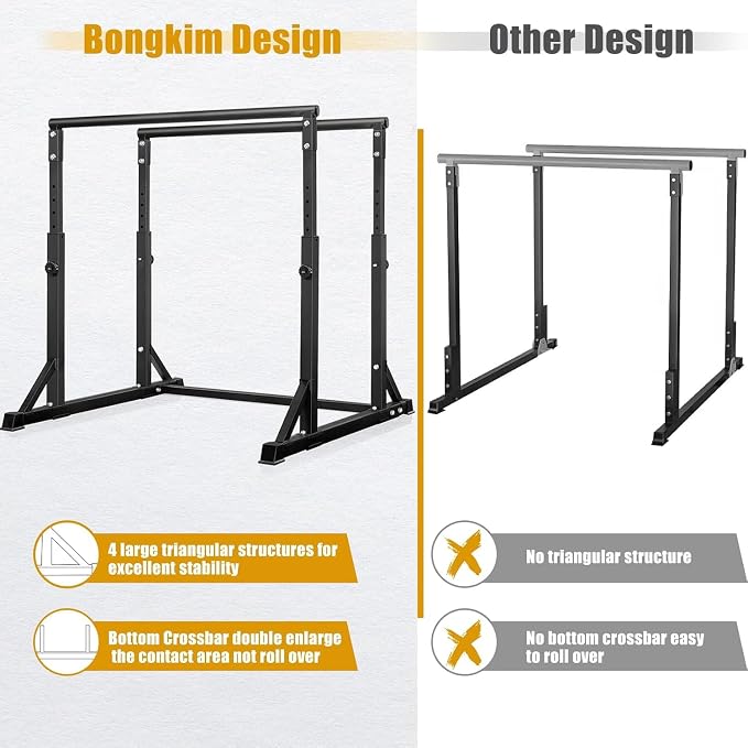 Bongkim Dip Bar, Heavy Duty Dip Station with 7 Height Levels, 800lbs Adjustable Parallel Bars for Tricep Dips Pull-Ups L-Sits Calisthenics Exercises Strength Training for Home Gym Outdoor