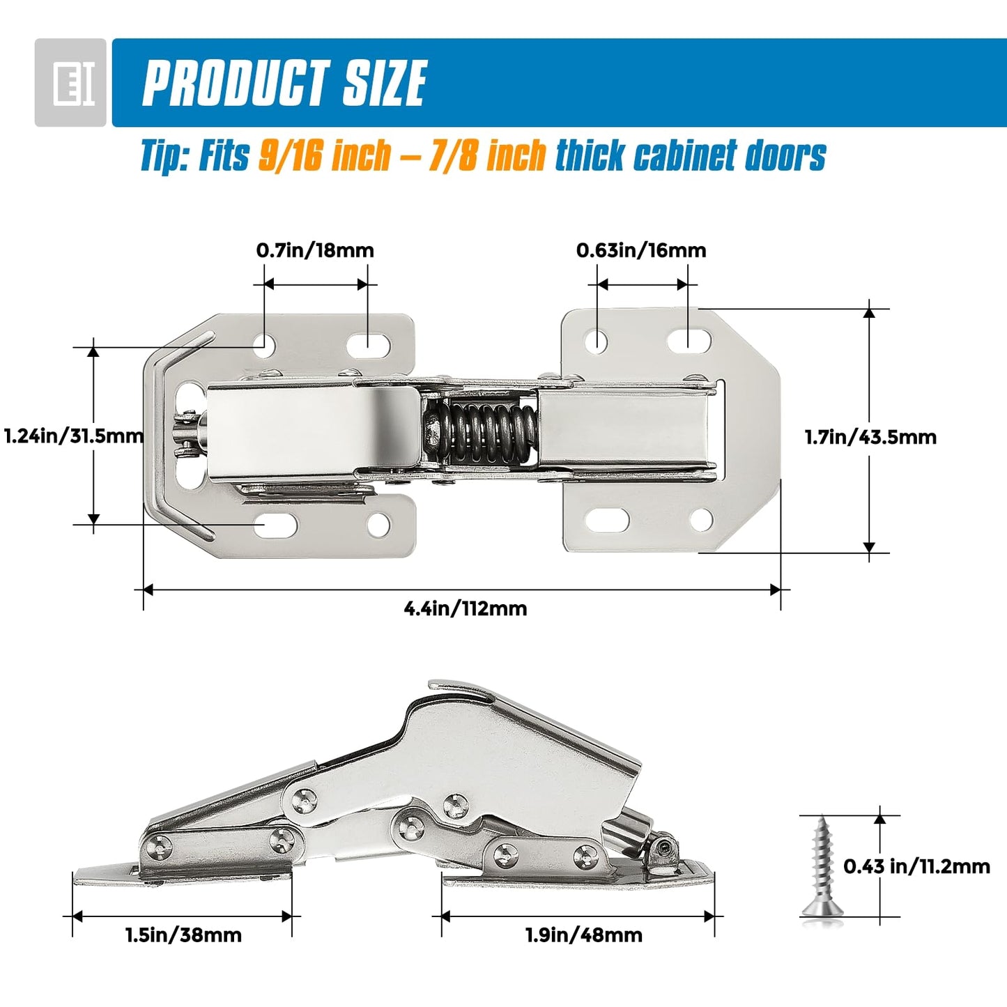 Ravinte 10 Pack Hidden Hinges Soft Close Surface Mount Kitchen Cabinet Hinges, No Pre-drilled for Kitchen Cupboard