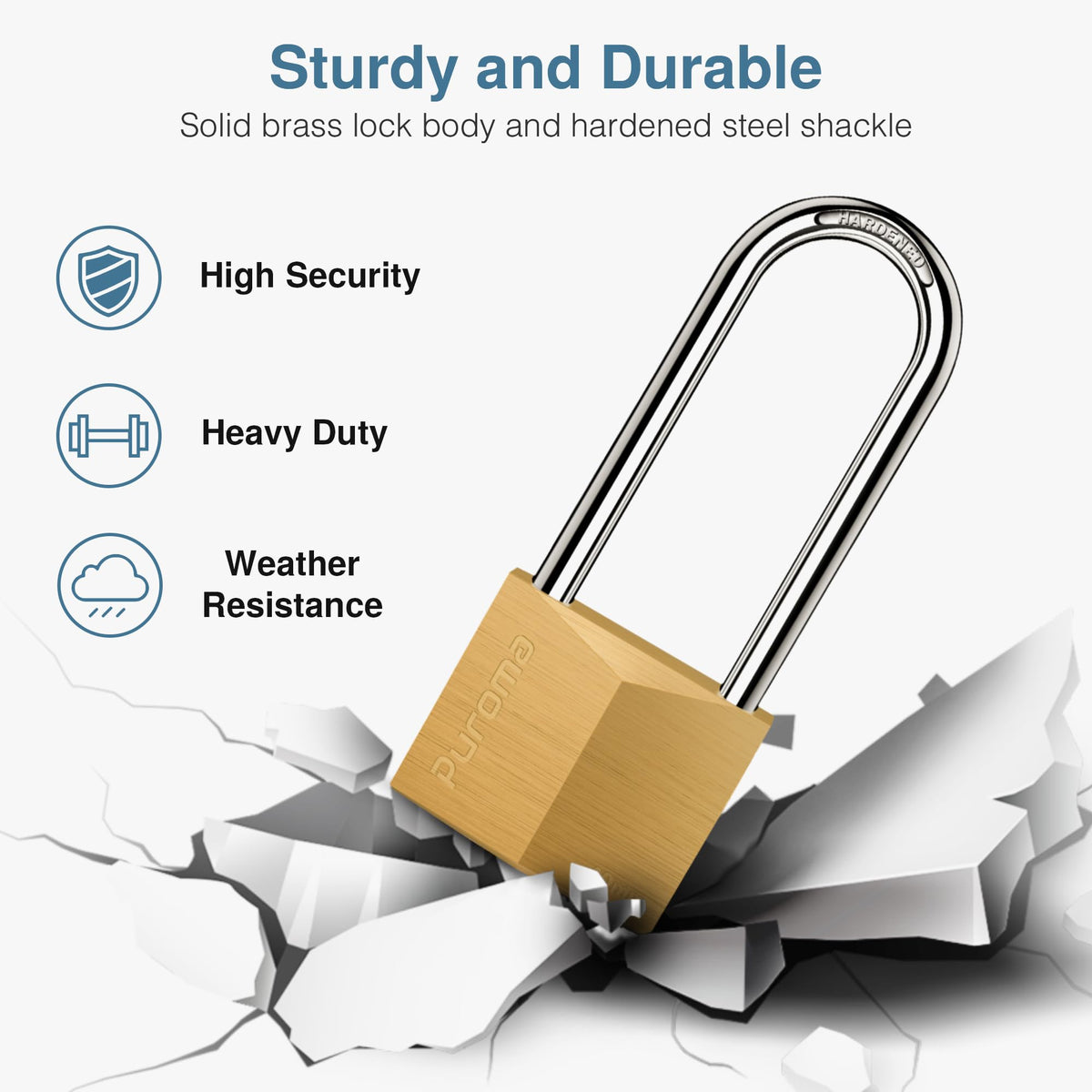 Puroma 1 Pack Keyed Padlock Waterproof Solid Brass Lock, 2.6 Inch Padlock with Keys for Sheds, Storage Unit School Gym Locker, Fence, Toolbox, Hasp Storage