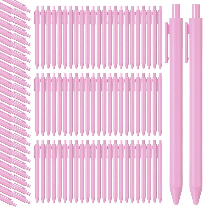 Teling 100 Pcs Ballpoint Pens Retractable Comfortable Cute Stylish Writing Pens in Medium Point 1.0 mm for Office Supplies(Pink)