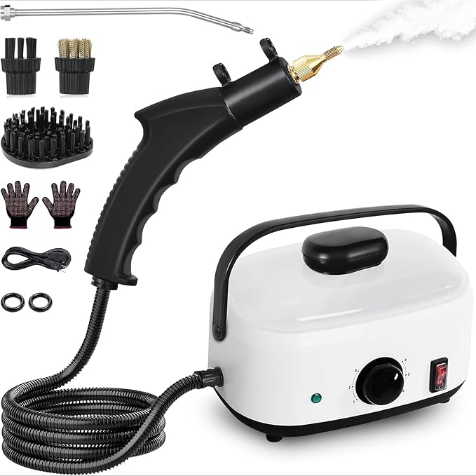 Steam Cleaner,2500W High Temperature High Pressure Steam Cleaner with 3 Brush Heads, Portable Steam Cleaners with 1.5L Tank For Car Detailing Kitchen Bathroom Floors(White)